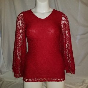 LNK Landscape red lace bell sleeved ladies